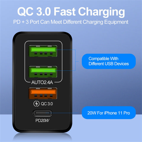 Image of 2021 Hot-selling Multi-socket Fast Charging Usb Charger Quick Charger Hub Wall Power Adapter Fast Charger For Iphone 12#p30