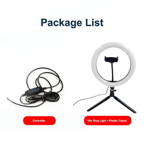 Image of 26cm LED Ring Light 10 Inch Dimmable Selfie Lamp with Tripod Photography Camera Phone Light for Makeup Video Live