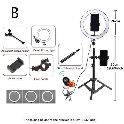 Image of 26cm Ring light with Stand Photography Youtube OEBLD LED Selfie Three-speed Cold Warm Lighting Dimmable LED Ring Light