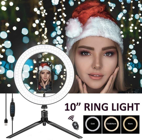 Image of 26cm Ring light with Stand Photography Youtube OEBLD LED Selfie Three-speed Cold Warm Lighting Dimmable LED Ring Light