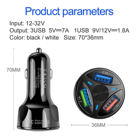 Image of 35W 7A QC3.0 3 USB ports Fast Car Charger - ALL GIFTS FACTORY