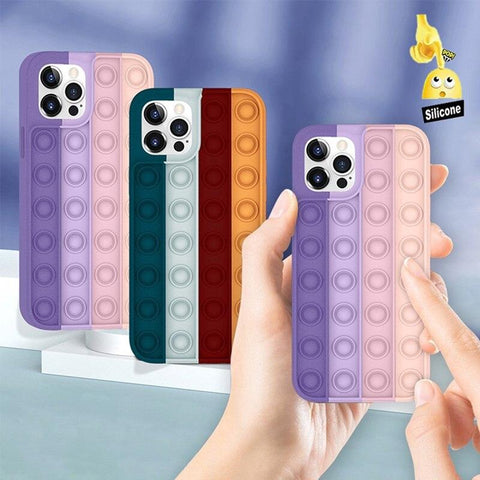 Image of Cartoon Silicone Pop It Case For iPhone Popit Case Relive Stress Toys Push Bubble Back Cover