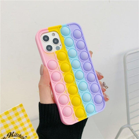 Image of Cartoon Silicone Pop It Case For iPhone Popit Case Relive Stress Toys Push Bubble Back Cover