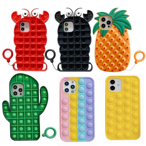 Image of Cartoon Silicone Pop It Case For iPhone Popit Case Relive Stress Toys Push Bubble Back Cover