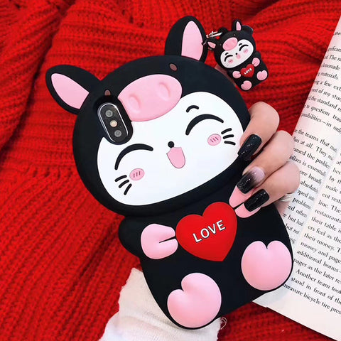 Image of Cartoon love lucky cat silicone cover for iPhone - ALL GIFTS FACTORY