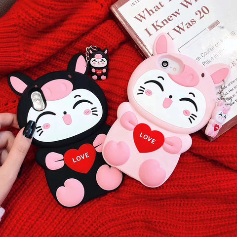 Image of Cartoon love lucky cat silicone cover for iPhone - ALL GIFTS FACTORY