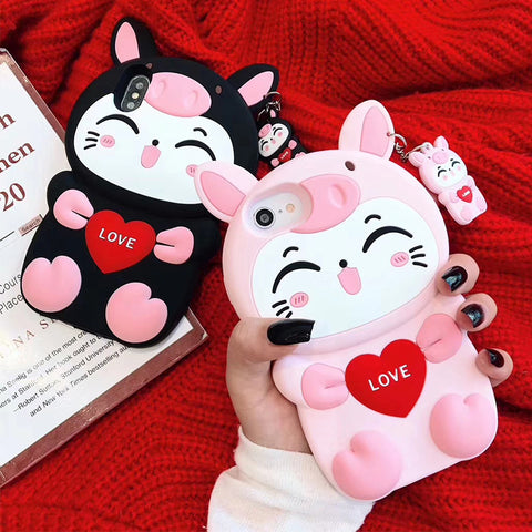 Image of Cartoon love lucky cat silicone cover for iPhone - ALL GIFTS FACTORY