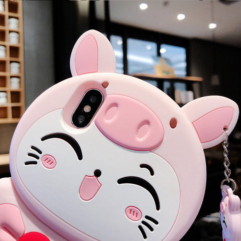 Image of Cartoon love lucky cat silicone cover for iPhone - ALL GIFTS FACTORY