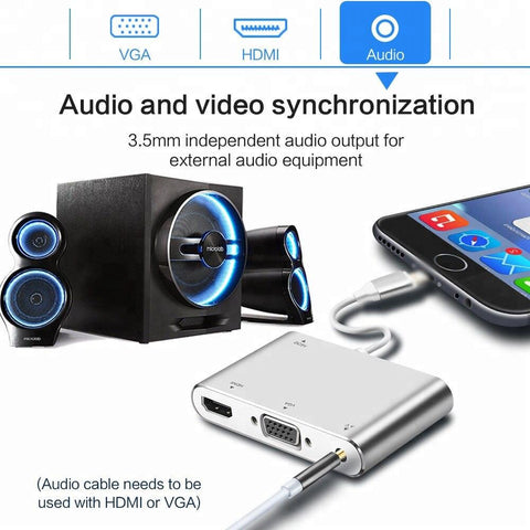 Image of HDMI VGA to lightning adapter for Apple to Audio AV Multiple Digital Adapter Connector for iPhone X 8 for ipad ios 13 - ALL GIFTS FACTORY