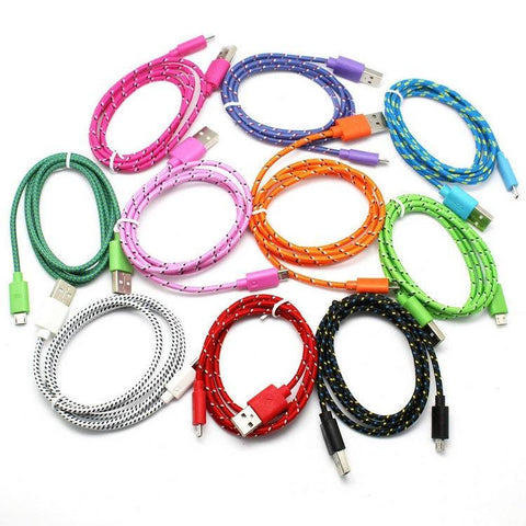 Image of 3ft Fabric Braided Rugged USB Charger Cable for iPhone Android V8 Micro Type C