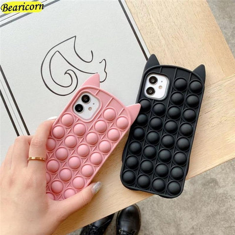 Image of Pop Fidget Toys Push It Bubble Silicone Beans Case For iPhone Cartoon Cat Kitty Cover