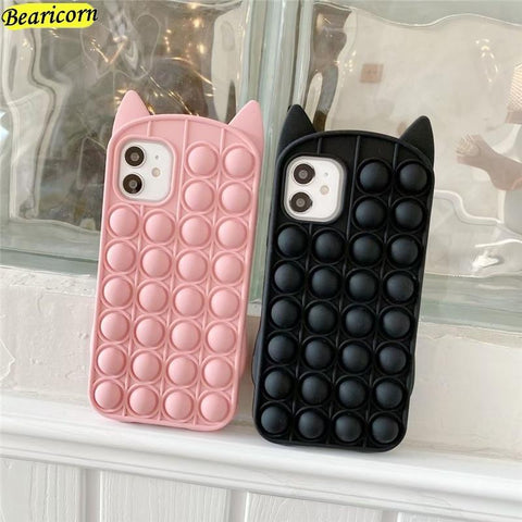 Image of Pop Fidget Toys Push It Bubble Silicone Beans Case For iPhone Cartoon Cat Kitty Cover