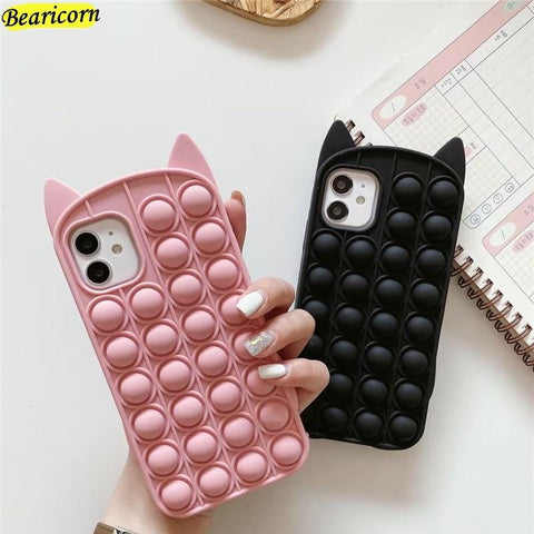 Image of Pop Fidget Toys Push It Bubble Silicone Beans Case For iPhone Cartoon Cat Kitty Cover