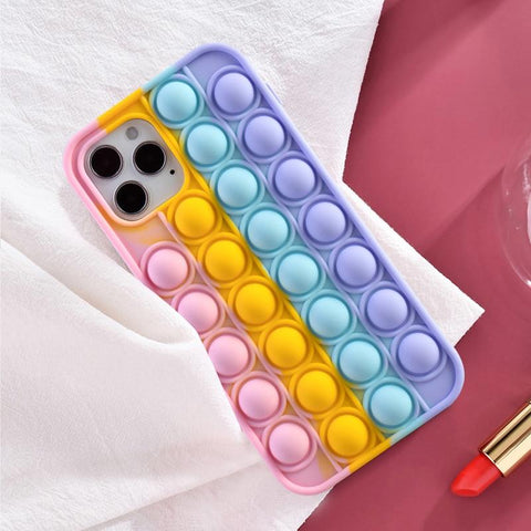 Image of Push It Relieve Stress Fidget Toy Pop Bubble Phone Case For iPhone 11 12 Pro 6 7 8 Plus X XR Xs Max Soft Silicone Rainbow Capa - ALL GIFTS FACTORY