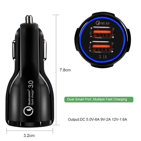 Image of QC3.0+3.1A Dual USB Fast Charging Car Charger - ALL GIFTS FACTORY