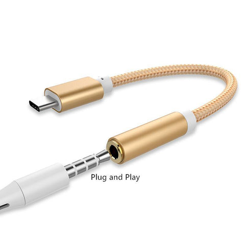 Image of Type-c to 3.5mm braided audio jack connector - ALL GIFTS FACTORY