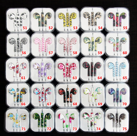 Image of Printed Earphones earbuds with Volume Control & Mic for iPhone